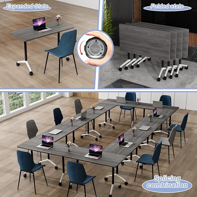 Conference Table Flip Top Mobile Conference Room Tables,Folding Conference Table with Wheels,Large Meeting Training Seminar Table Saving Space for Office Classroom(10C,70.8'')