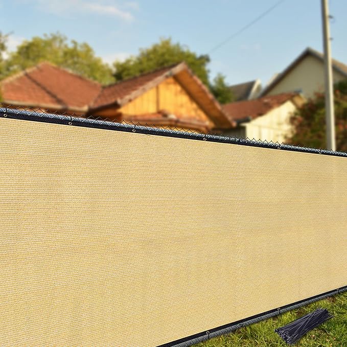 iCover 6x12ft Privacy Screen Fence, Outdoor Fencing Panels, Garden Windscreen Mesh Shade Sail Net Barrier, Include Reinforced Bindings and Brass Grommets Cable Zip Ties, Sand