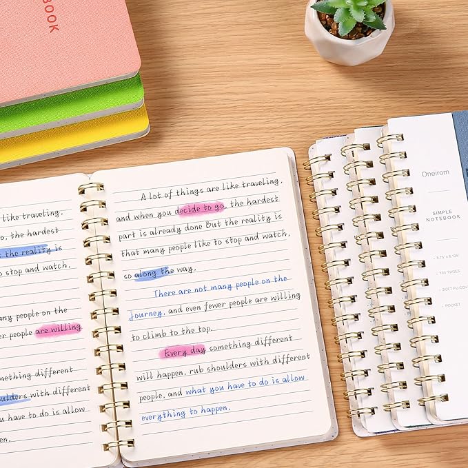 Spiral Notebook-5.75" x 8.125" College Ruled Journal with Inner Pockets and 160 Pages,PU Leather Cover Business Journal, Twin-Wire Binding Notebook Perfect for Office & Home School Supplies 3 pack Brown/Khaki/Violet