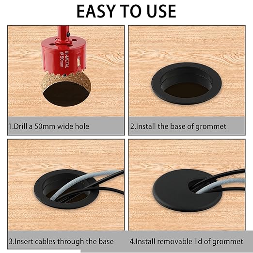 2 Inch(50mm) Desk Grommet, 13 Pieces Wire Grommet, Desk Hole Cover for Cables with Hole Saw,Plastic Cable Cord Wire Hole Cover for Desk, Table,Cabinet,Countertop and Other Furniture(Black)