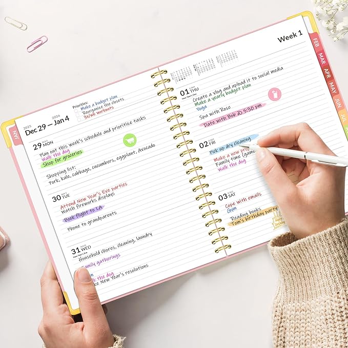 Forvencer 2026 Planner, Hardcover Calendar Planner Weekly and Monthly, Jan 2026 - Dec 2026, 6" x 8", Spiral Agenda Book with Tabs, Exquisite Daily Journal Organizer for Home School, Navy Blue