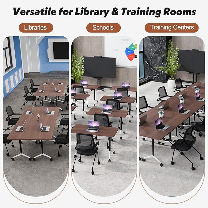 Goakwwuz Conference Room Table, Folding Conference Tables,Thicken Grey Tabletop,Flip Top Wooden Seminar Meeting Room Table for Conference Room Offices (8, Walnut, 55.1”)