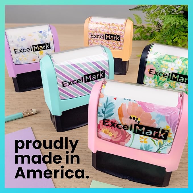 ExcelMark Address Stamp - Custom Return Address Stamp with Elegant Designs, Vibrant Colors & Patterns – Perfect for Mail, Invitations & Gifts (Black Mount, Script Swirl)