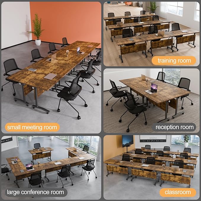 Folding Conference Table 4ft 5ft, Foldable Office Meeting Desk for 6 People, Multiple Sizes Colors Mobile Conference Room Table for Training Room School Business Furniture (4, Brown, 55in)