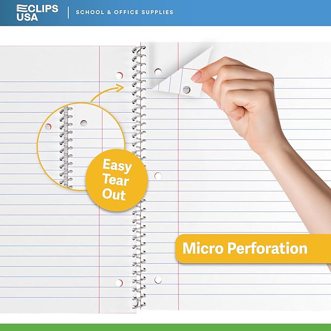 E-CLIPS USA Spiral Notebook, Wide Ruled Notebooks (48 Pack Bulk), 70 Sheets, Single Subject, Notebooks Bulk, 6 Color Assortment, 3 Hole Perforated Sheets (48, Wide Ruled)