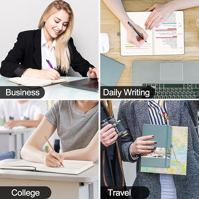 EMSHOI College Ruled Notebook 120gsm Thick Lined Journal - 256 Numbered Pages, A5 Hardcover Leather Writing Notebook for Work, School, Travel - with Sticky Notes, 5.75"x8.38", Yellow