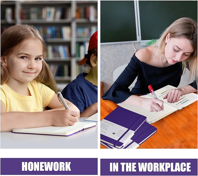 EMOMAS Lined Journal Notebook – Hardcover Notebook for Men & Women – Journals for Writing, Work, School, Home & Daily Notes, 160 Pages – Medium A5, 5.7"x8", 100 gsm Thick Paper (Purple)