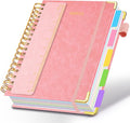 Hardcover Spiral Notebook 8.5"x11" Journal Notebook with Tabs and Removable Dividers 300 Pages 5 Subject Notebook College Ruled, Faux Leather Spiral Bound Notebook for Women School Work(Pink)