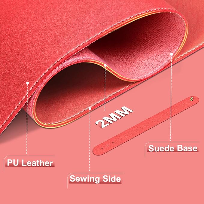 Leather & Suede Desk Cover | Non-Slip Large Mouse Pad | Waterproof Office & Home Blotter (Candy Red, 23.6" x 13.7")