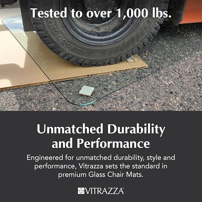 Vitrazza Glass Chair Mat 46” x 60” Superior ¼ Thick, Luminoso Low-Iron Ultra Clear, Certified Tempered Safety Glass, Delivers a Smooth Glide, Protects Carpet or Wood, Beautiful in Home or Office.
