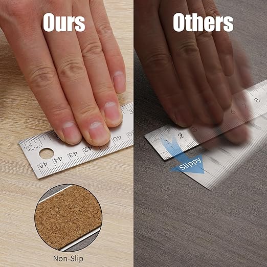 Metal Ruler with Cork Backing, 18 Inch Stainless Steel Rulers 18 inch Metal Ruler - Imperial and Metric - Non-Slip Prevent Ink Leakage - for School Office Engineering Tools