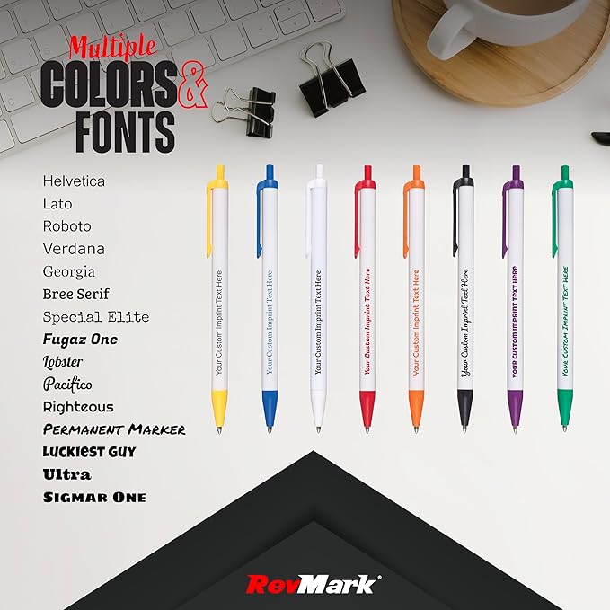RevMark Personalized Ballpoint Pen, Custom Printed Name, Business or Event Information, Timeless Advertising, USA Made Pens, Promotional Marketing, Smooth Black Ink, Bulk Pack (Yellow,500 Ct)