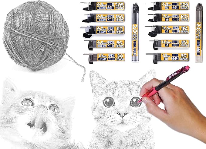 June Gold 440 Pieces, 0.7 mm HB #2 Lead Refills, 110 Pieces Per Dispenser, Medium Thickness, Break Resistant Lead/Graphite (Pack of 4 Dispensers)