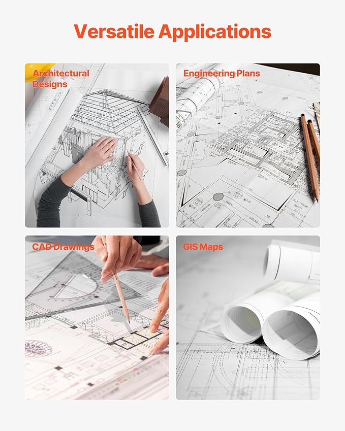 VEVOR Wide Format Paper, 24 in x 150 ft Plotter Roll, 20 Rolls CAD Bond Rolls with 2 in Core, 20 LB Bond Paper Rolls, Ideal for CAD Drawings, Engineering Plans, GIS Maps, and Architectural Designs
