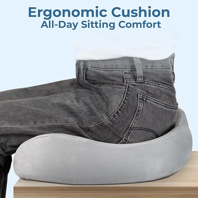 5 STARS UNITED Seat Cushion for Tailbone Pain Relief – Large Memory Foam Cushion for Coccyx, Hip, Sciatica & Post-Surgery Recovery – Wheelchair, Car, Desk, Gaming & Office Chairs, Light Gray