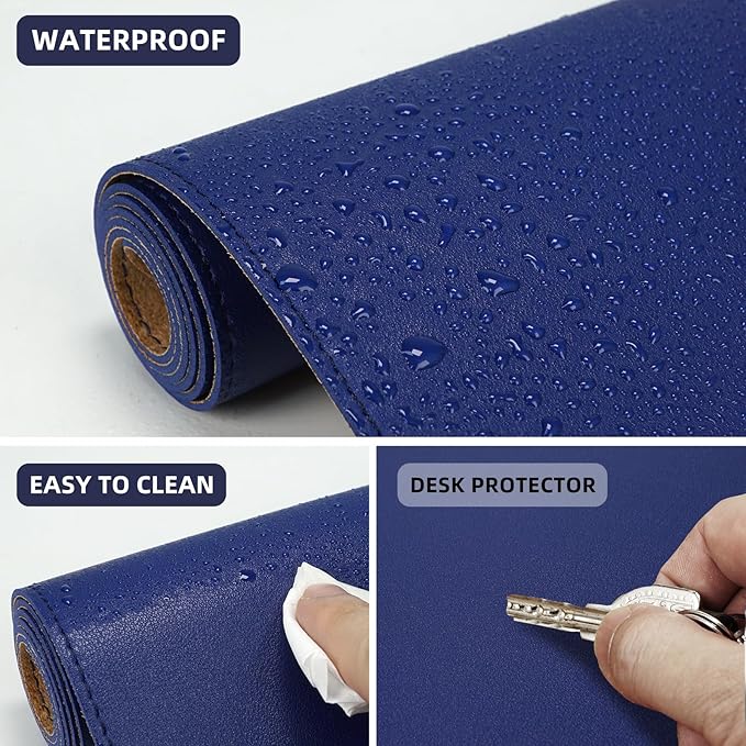 Desk Mat,35.4" x 17" Leather Desk mat,Double-Sided Desk Pad,Desk matt for Desktop,Large Mouse Pad,Office Desk mat,Waterproof Desk Blotter pad for Office&Home(Sapphire Blue+Cork)