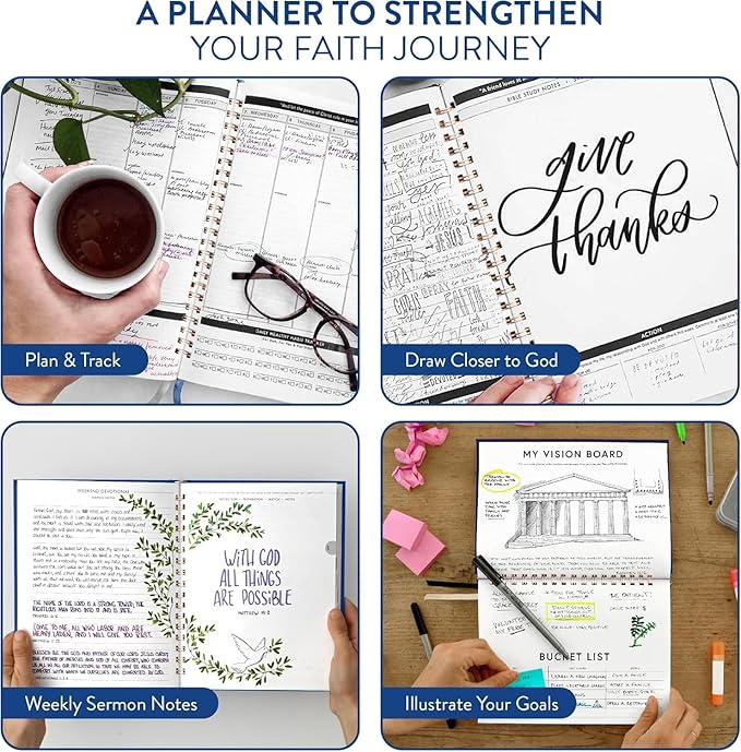 Christian Planner 2026 Daily Planner - Faith Based Monthly and Weekly Planner, Vision Board, and Habit Tracker - 2026 Calendar, Personal Organizer and Devotional Journal (Spiral, Indigo)