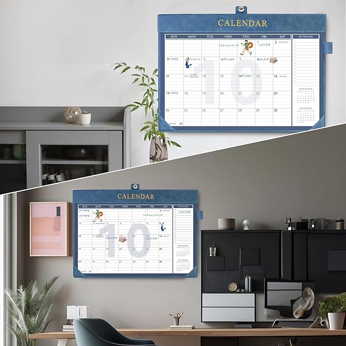 Yoment Desk Calendar 2026, Jan 2026-Dec 2027, 2026 Desk Calendar Large 17 x 12, 2026 Calendar with Plastic Cover, To-Do Lists, Leather Desktop Wall Calendar 2026-2027 for Office School Home, Blue
