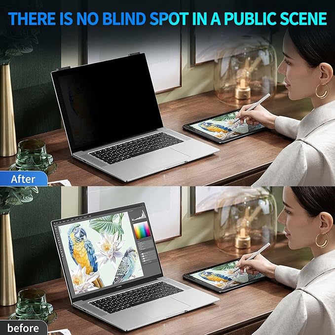 GUDTEKE Laptop Privacy Screen 15.6 inch, 9H Hanging Privacy Screen for Laptop for 16:9, Acrylic HD Eye Protection Anti Glare Blue Light Laptop Screen Privacy Filter