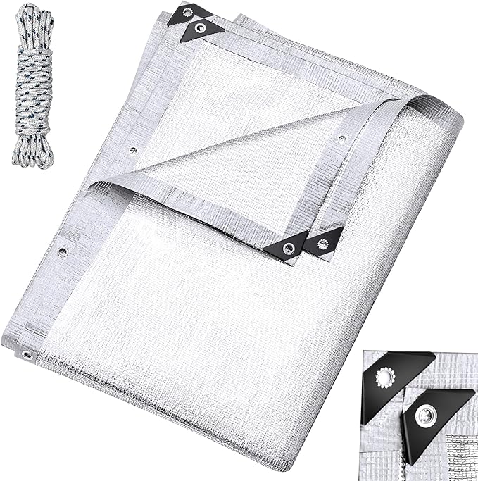Mindsoft 99% Aluminet Shade Cloth Reflective Tarp 10 x 20 ft Aluminum Cloth Porch Privacy Screen with Grommets Durable Mesh Canopy for Car Garden Patio Pergola Sun Shade Cover(2 Set)
