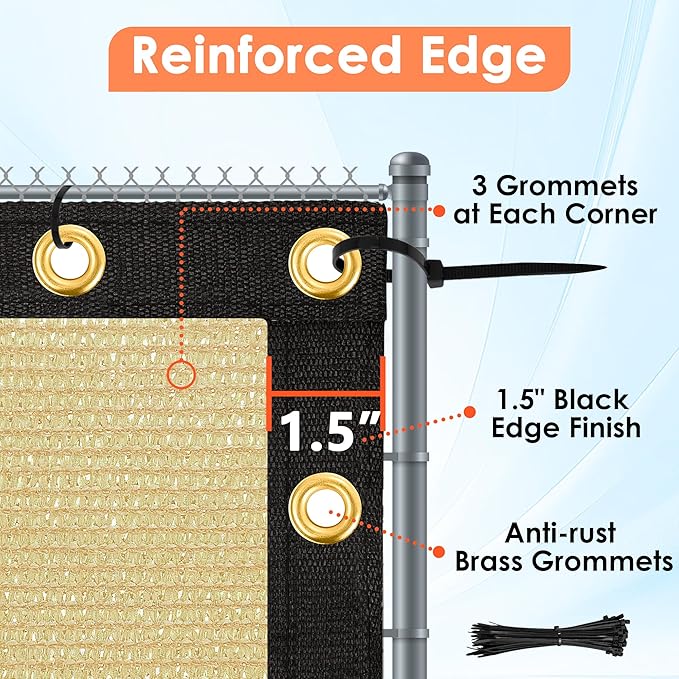 iCover 6x12ft Privacy Screen Fence, Outdoor Fencing Panels, Garden Windscreen Mesh Shade Sail Net Barrier, Include Reinforced Bindings and Brass Grommets Cable Zip Ties, Sand