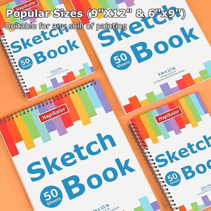 Drawing Pad for Kids, Sketch Pads 50 Sheets, 3-Pack Kids Travel Activities Spiral Bound Drawing Books Bulk 6" x 9 ", Drawing Paper for Kid 9-12
