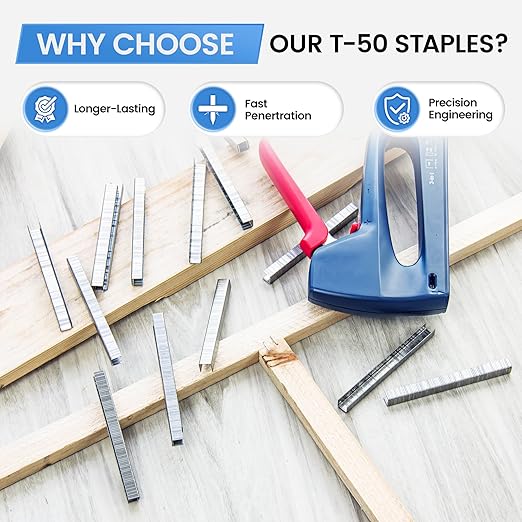 meite T-50 Staples Marine, 3/8 Inch 304 Stainless Steel Staples for Staple Gun, Heavy Duty 20 Gauge 3/8 Inch Crown T-50 Upholstery Staple for Marine Applications (5 Packs)