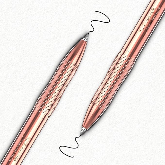 Sharpie S-Gel, Gel Pen, Copper Metal Body, Medium Point (0.7mm), Black Ink, Includes 2 Pens and 2 Additional Ink Refills