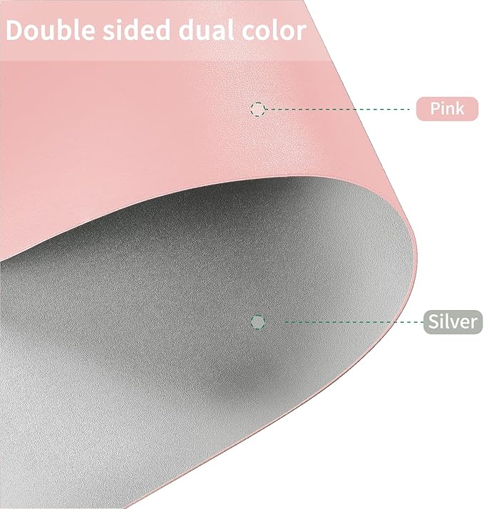 Zinkooat Leather Desk Mat,1.8mm Thick,16x60 Inch Desk Cover,Desk Protector Mat,Dresser Cover Top,XL Desk Mat,Table Top Protector,Dresser Protector Top(Pink+Silvery,16x60)