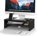 BONTEC Wooden Monitor Stand Riser, 2-Tier Desk Shelf with Storage Organizer, Ergonomic Computer Stand with Cable Management, Cellphone Holder, Black, 16.5 Inch