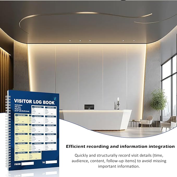 3 Pack of 1500 Visitor Badges Registry Log with Carbonless Copy 2-Part Letter Size Visitor Log Book Spiral-Bound Self Visitor Badges Guest Register Book for Business or School (3)