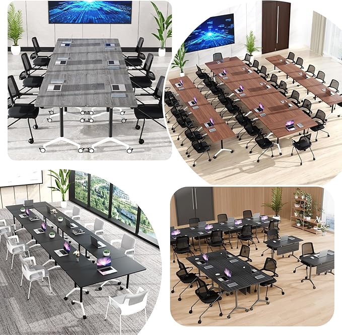 Goakwwuz Conference Room Table, Folding Conference Tables,Thicken Grey Tabletop,Flip Top Wooden Seminar Meeting Room Table for Conference Room Offices (2, Black+White, 47.2“)