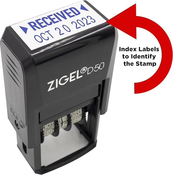 ZIGEL D50 Date Stamp with DEPOSITED - Self Inking Date Stamp - Blue