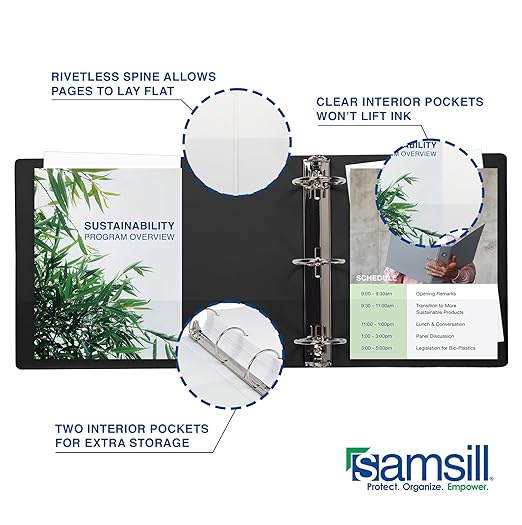 Samsill 1.5 Inch 3 Ring Binders, Made in USA, Economy Round Ring, Clear View Cover, 325 Sheet Capacity - for School, Home, Office - Black, 12 Pack