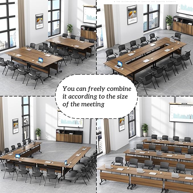 Folding Conference Table,Mobile Office Conference Room Tables with Casters,Rolling Meeting Seminar Table,Flip Top Mobile Training Table,Modular Business Seminar Tables for Office Meeting Room(62.9in)