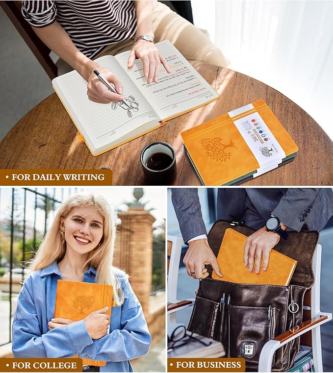 PERCUN B5 Lined Journal Notebook - 365 Page Large Leather Journals for Writing Women Men，Hardcover Notebook with 100Gsm Thick Pages，Daily Diary for Travel, Work，School，College Ruled (7.6" x 10.3")