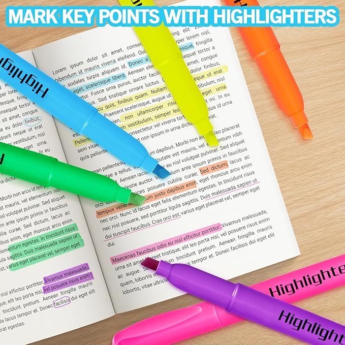 Highlighters, Chisel Tip Dry-Quickly Highlighter Markers, 300 Count-6 Assorted Colors Highlighters Bulk Pack for Adult Kids, Office Classroom Must Have, School Supplies for Teachers (2 Boxes of 150)