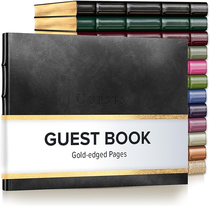 Gallery Leather Guest Book - Great for Wedding, Reception, Baby and Bridal Shower, Birthday Party and Vacation Home - 192 Lined Pages to Sign In, add Polaroid Photo - Hardcover 9x7" - Acadia Black