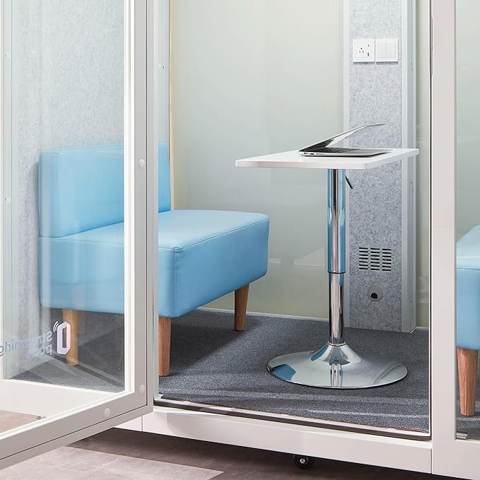 Mobile Office Pod Booth, Sound Pod, Large Space SoundProof Pod 2-4 People, Sound Booth Mobile Roller, LED Lighting, Centrifugal Fans and AC USB Ports - for 2-4 Persons White