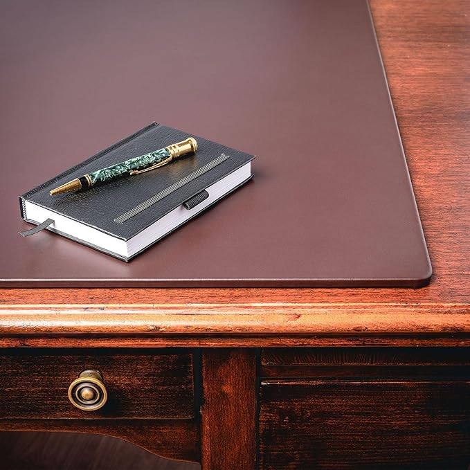 Dacasso 24" x 19" Chocolate Brown Leatherette Luxury Desk Mat Blotter w/Out Side Rails for Writing - Executive Desk Surface Protector