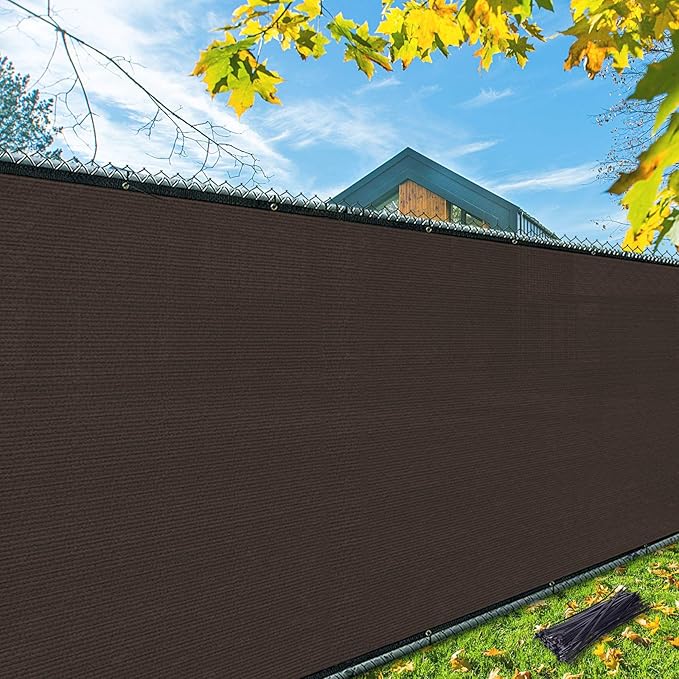 iCover 6x12ft Privacy Screen Fence, Outdoor Fencing Panels, Garden Windscreen Mesh Shade Sail Net Barrier, Include Reinforced Bindings and Brass Grommets Cable Zip Ties, Brown