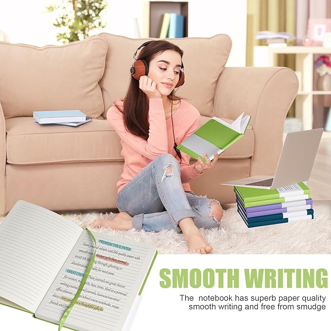 EMOMAS Lined Journal Notebook, 6Pack Hardcover Notebook for Men & Women – Journals for Writing, Work, School, Home & Daily Notes, 160 Pages – Medium A5, 5.7"x8", 100 gsm Thick Paper (Grass Green)