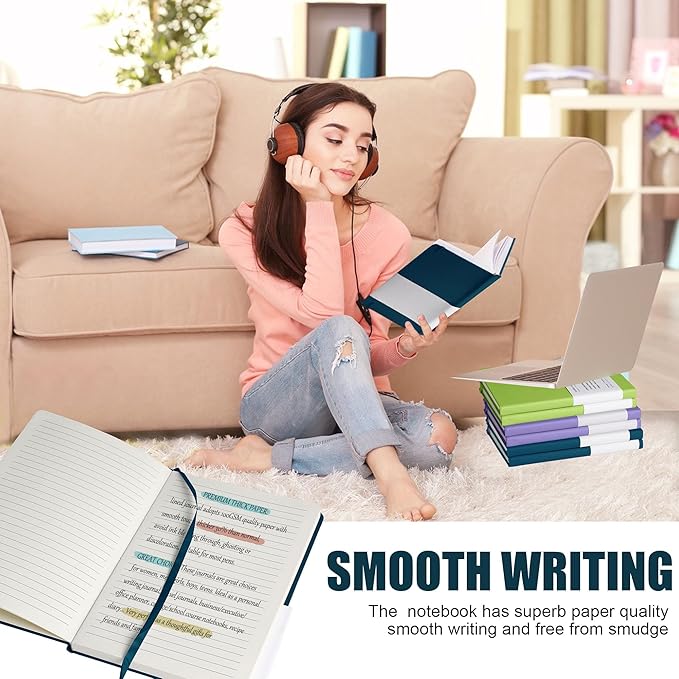 EMOMAS Lined Journal Notebook – Hardcover Notebook for Men & Women – Journals for Writing, Work, School, Home & Daily Notes, 160 Pages – Medium A5, 5.7"x8", 100 gsm Thick Paper (Turquoise)