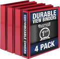 Samsill Durable 1.5 Inch Binder, Made in the USA, Round Ring Customizable Clear View Binder, Red, 4 Pack (MP48453)