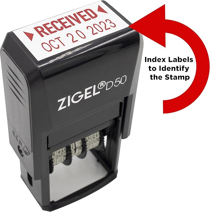 ZIGEL D50 Date Stamp with Your Custom Text - Self Inking Date Stamp - Red