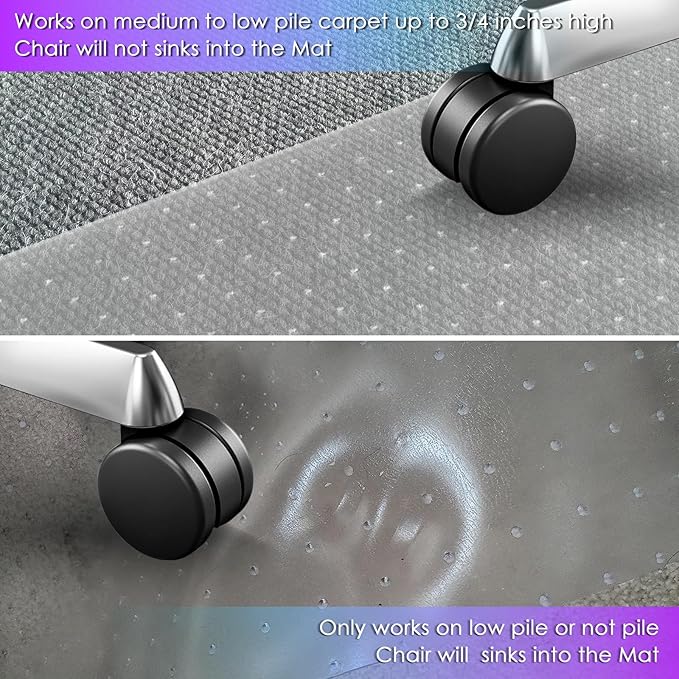 Vicwe Office Chair Mat for Carpet, 2 Pack, 36''x 48'' Heavy Duty Chair Mat for Carpeted Floors, Easy Rolling Hard Mat for Office Chair on Carpets, Anti-Slip Carpet Protector Mat Clear,Ship Flat