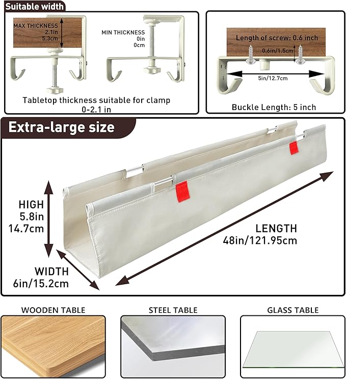 AHOMO [Upgraded] Under Desk Cable Management, 48" Cord Organizer, with Silicone Pads (No Scratch!), 16 Cable Ties, Washable PE Honeycomb Base,Fits Any Desk 0-2.1", No Stinky Cardboard!Beige 48"L x 6"W