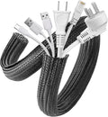 AGPTEK Cable Sleeve Cover, 6.6ft - 1.2 inch Desk Cord Organizer Cable Hider, Home Office Wire Management Computer TV Wire Loom Tubing, Pet Proof Cord Protector, from Cat Dog Chewing, Black