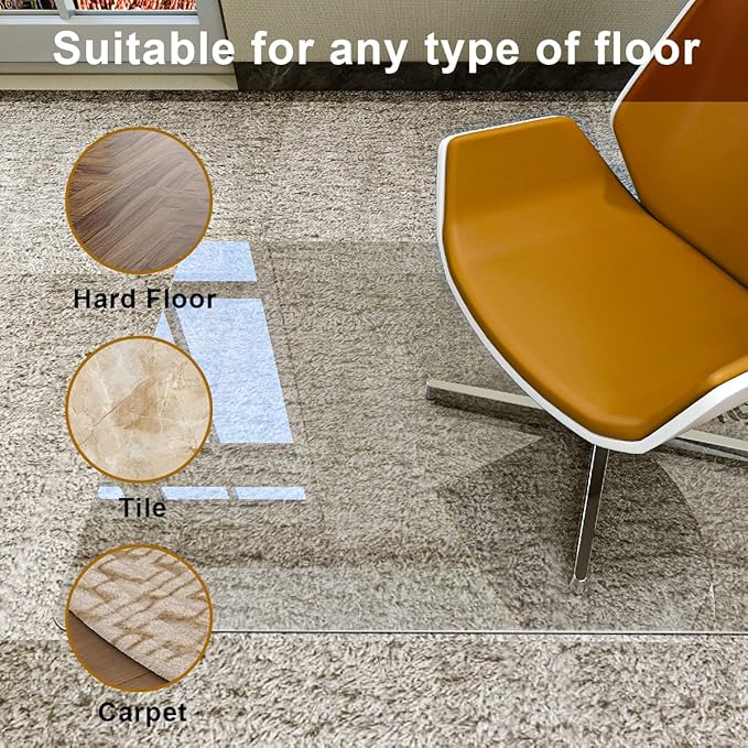 GLSLAND Office Chair Mat for Carpet - 36" x 46" Tempered Glass Floor Mat - for Office Chair on Carpet - 1/6" Thick Clear Computer Floor Mat with 4 Anti-Slip Pads