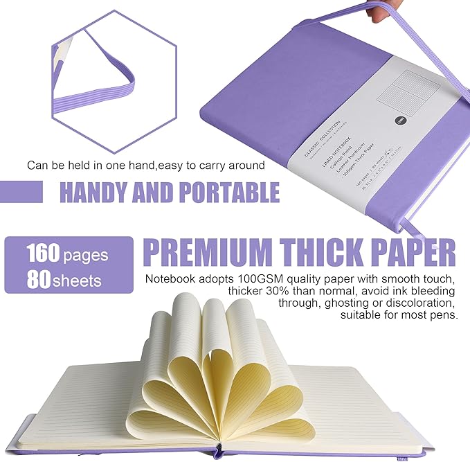 EMOMAS Lined Journal Notebook, 10Pack Hardcover Notebook for Men & Women – Journals for Writing, Work, School, Home & Daily Notes, 160 Pages – Medium A5, 5.7"x8", 100 gsm Thick Paper (Mauve)